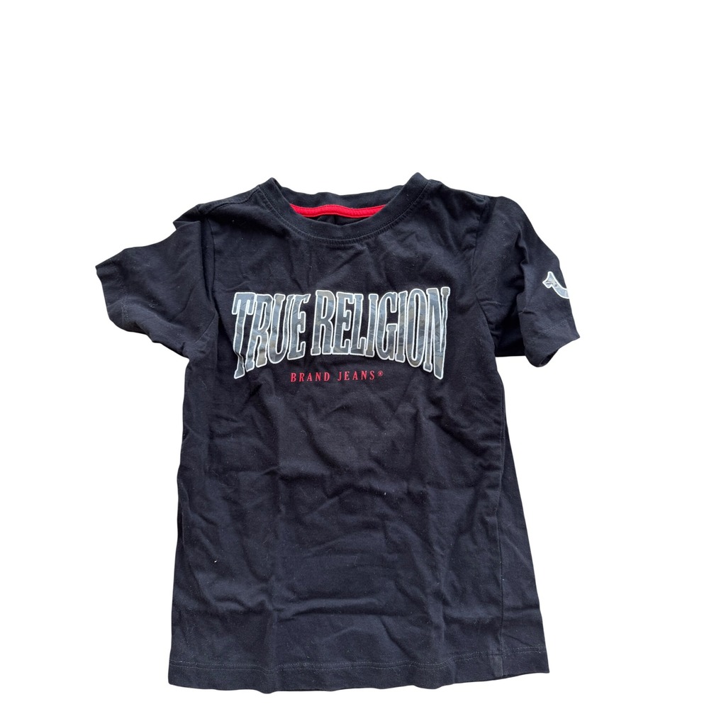 True Religion Boys Black‎ Camo Logo Graphic T-Shirt Size M 5/6 Short Sleeve Tee
